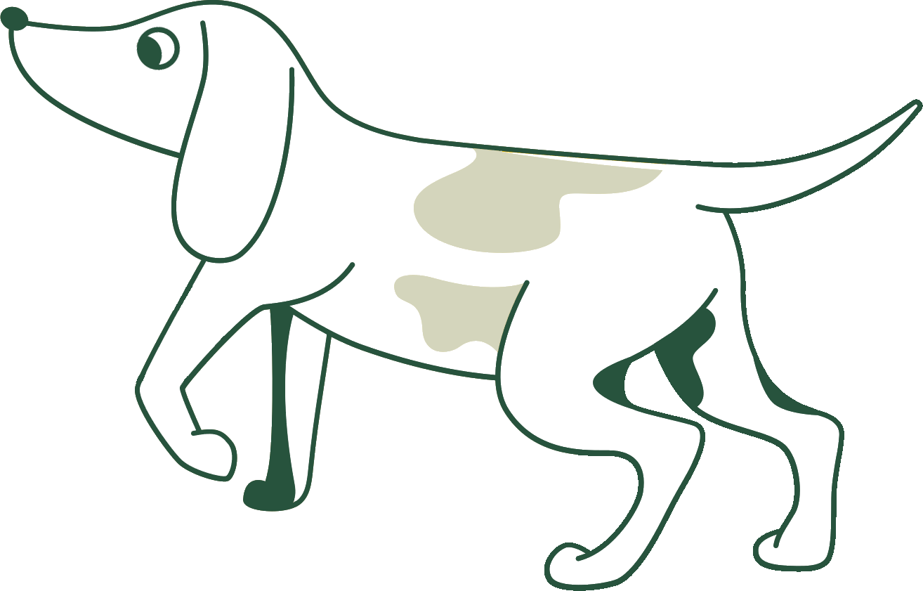 Ilustración de silueta de perro en tonos verdes para tienda de alimentación y accesorios para mascotas en Atarfe